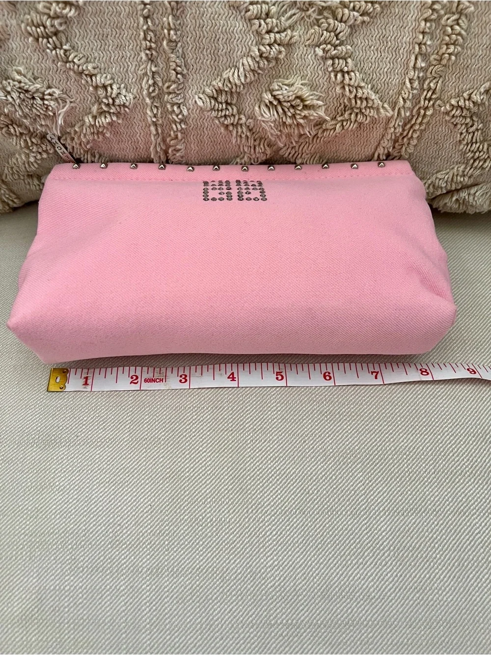 Givenchy Pink Studded Rhinestone Logo Make Up Cosmetic Pouch Bag